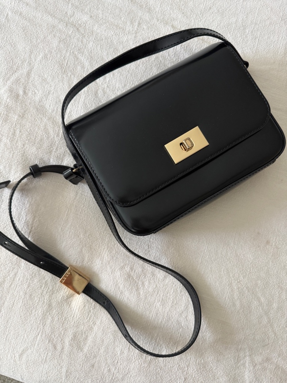 J. Crew Factory Black Leather Crossbody with Gold Turn-Lock